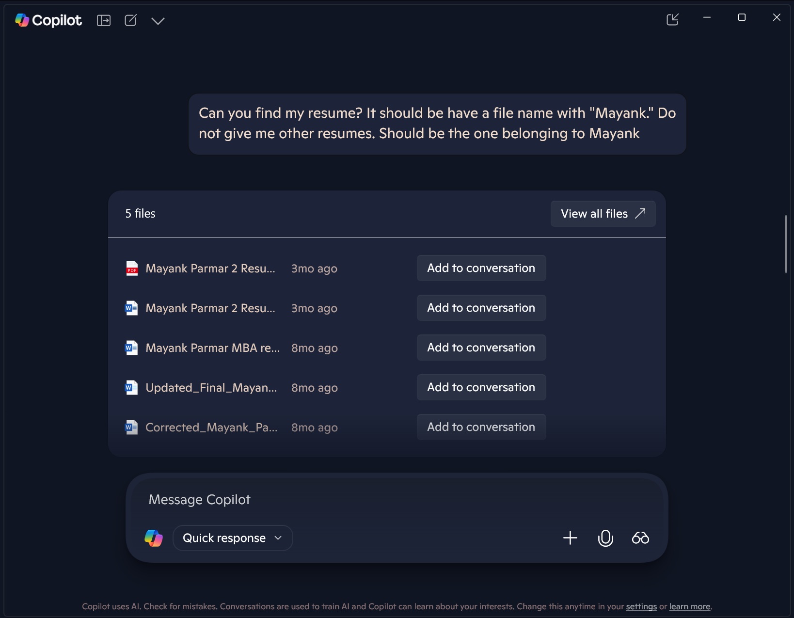 Copilot File Search on Windows 11
