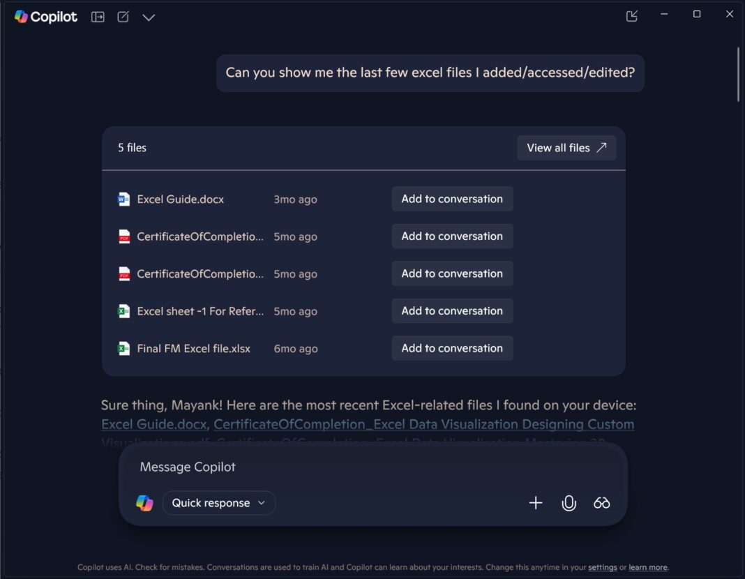 You can now use Copilot AI to search, read local files on Windows 11 / 10