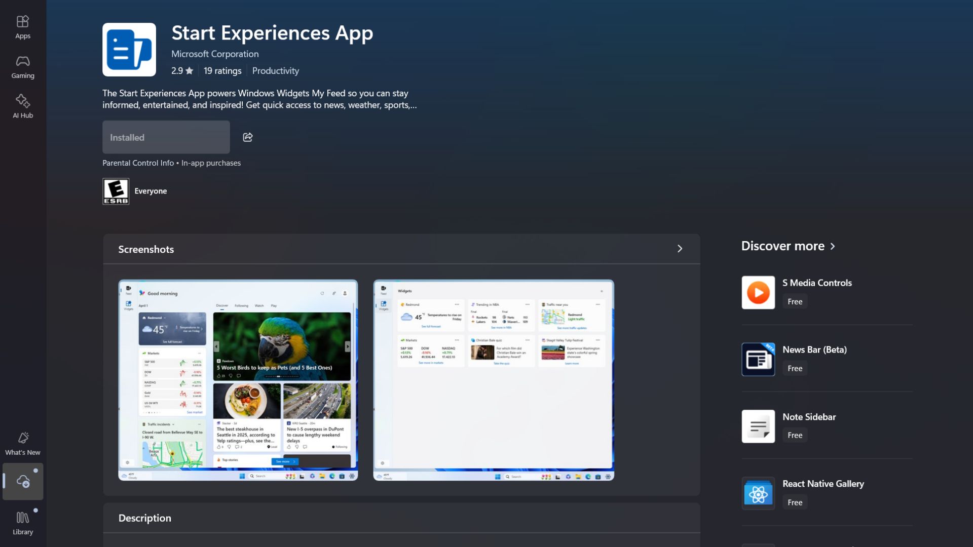 Start experiences app