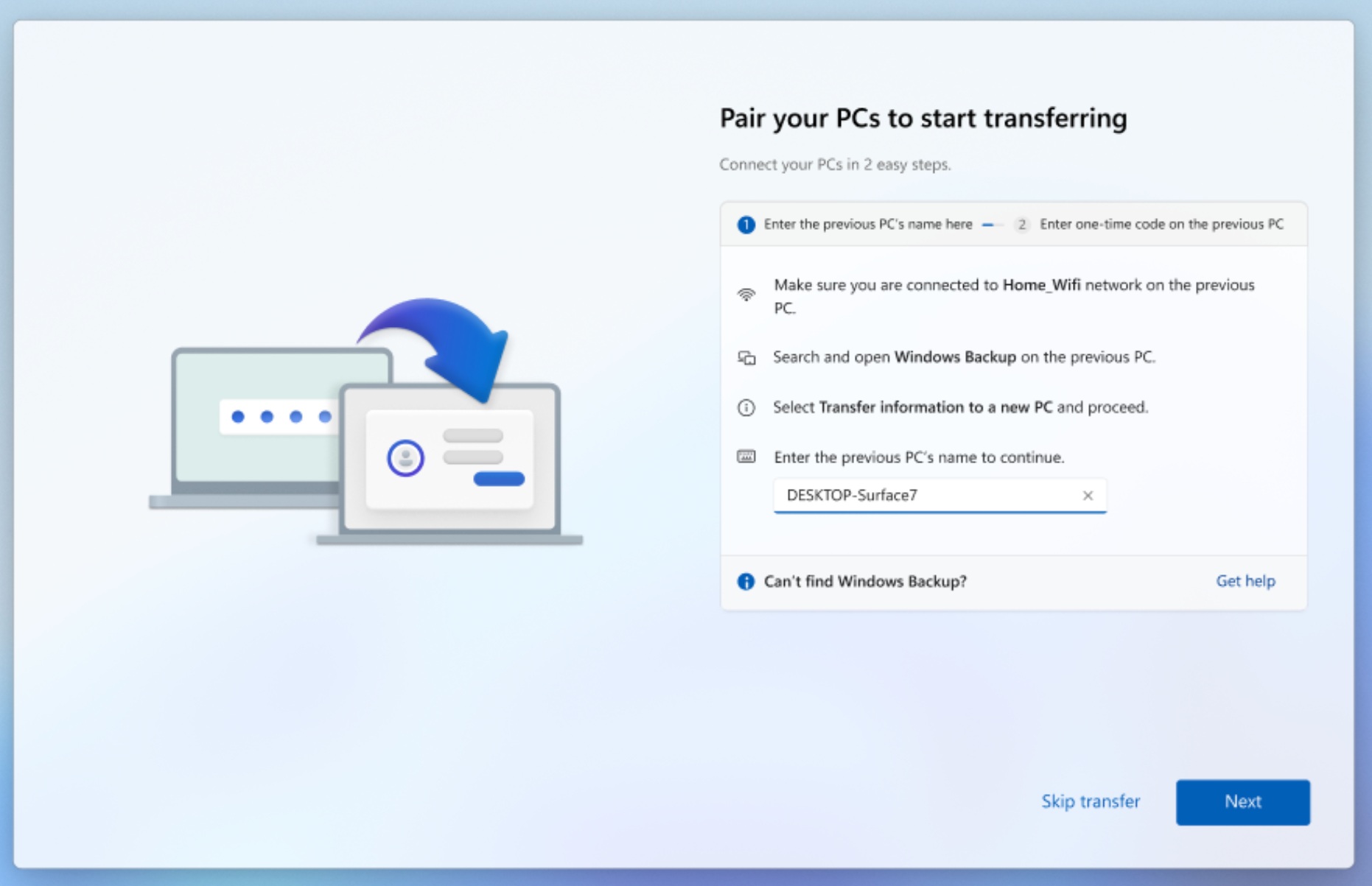Windows 11 PC to PC File Migration