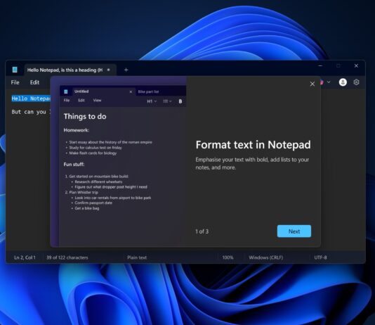 Windows Notepad on Windows 11 with format text