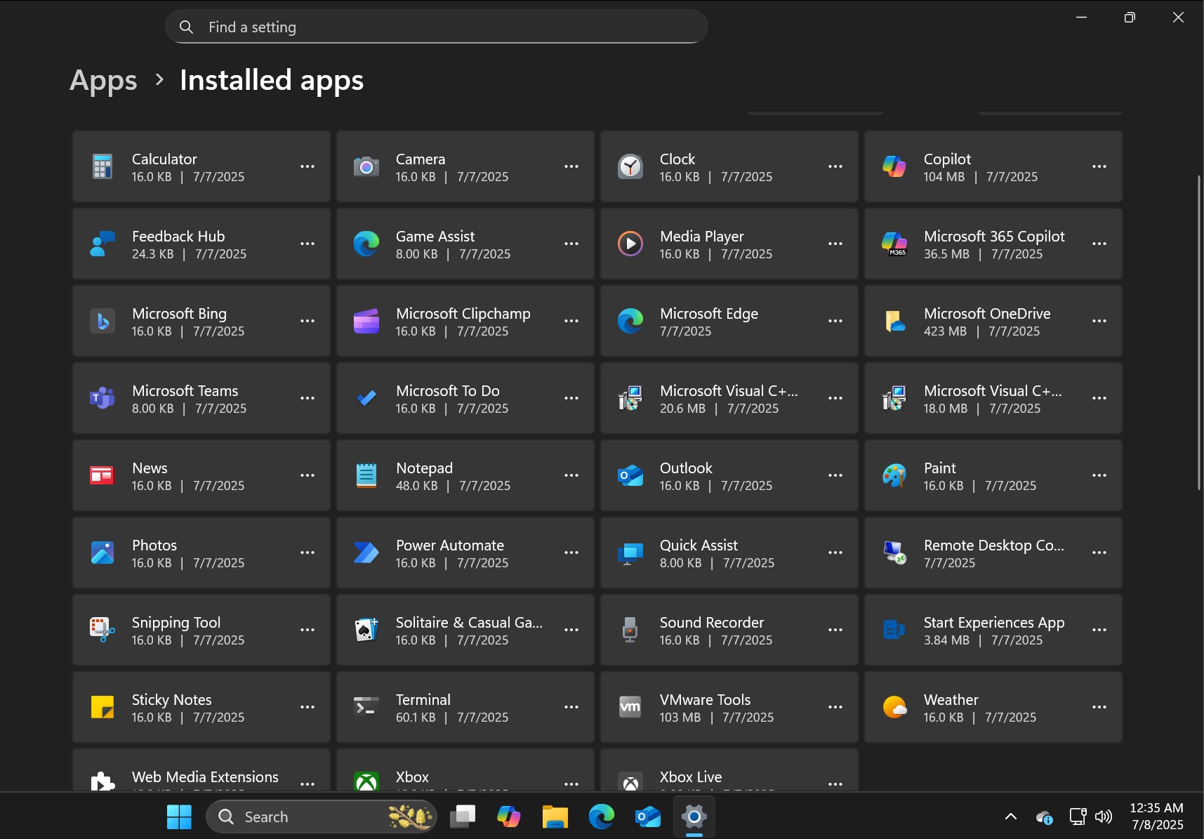 installed app list after applying removal policy