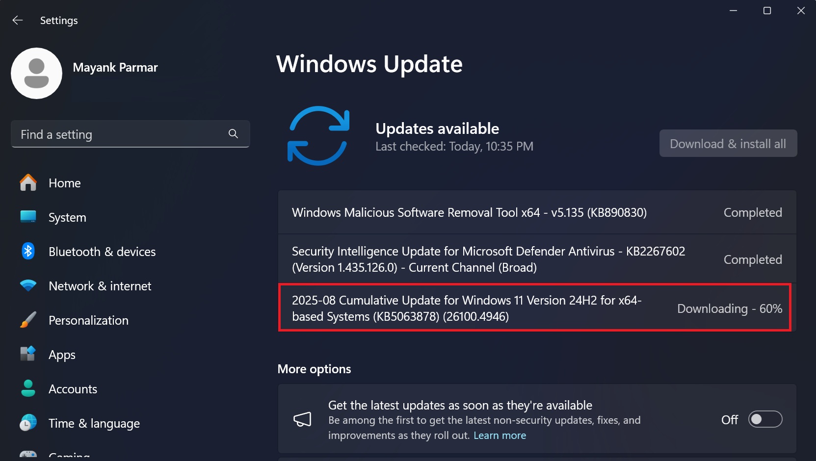2025-08 Cumulative Update for Windows 11 Version 24H2 for x64-based Systems (KB5063878) (26100.4946)