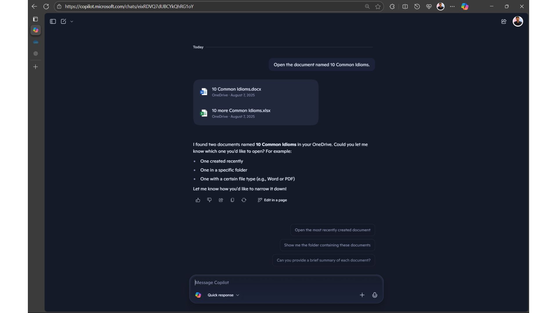 Copilot searches OneDrive content