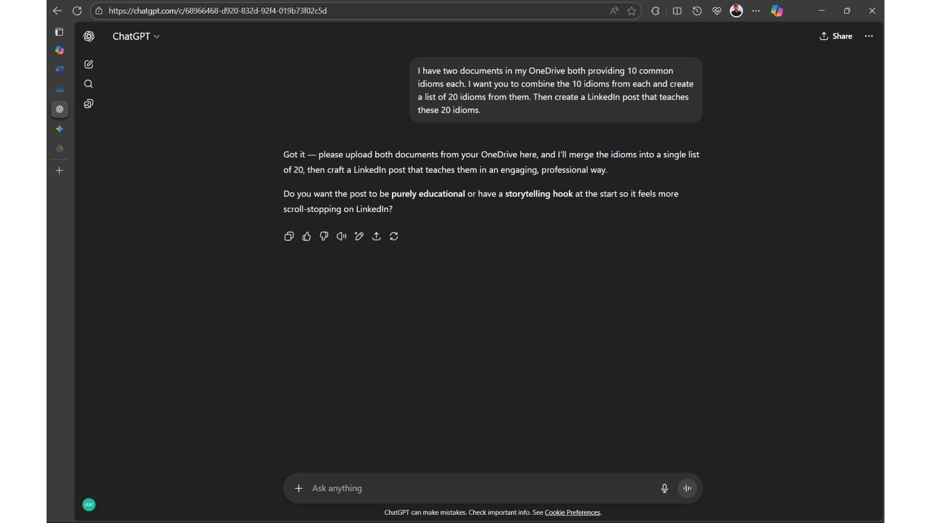 ChatGPT OneDrive support