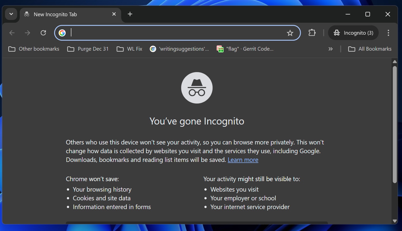 Chrome incognito