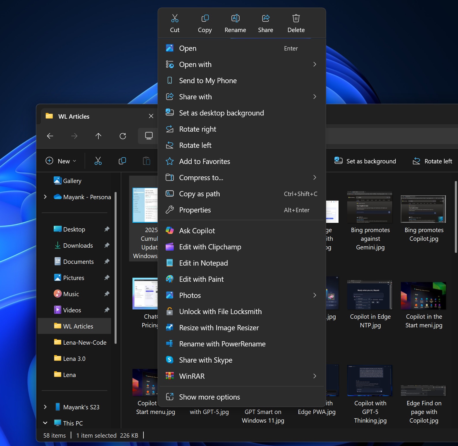 Context menu in File explorer