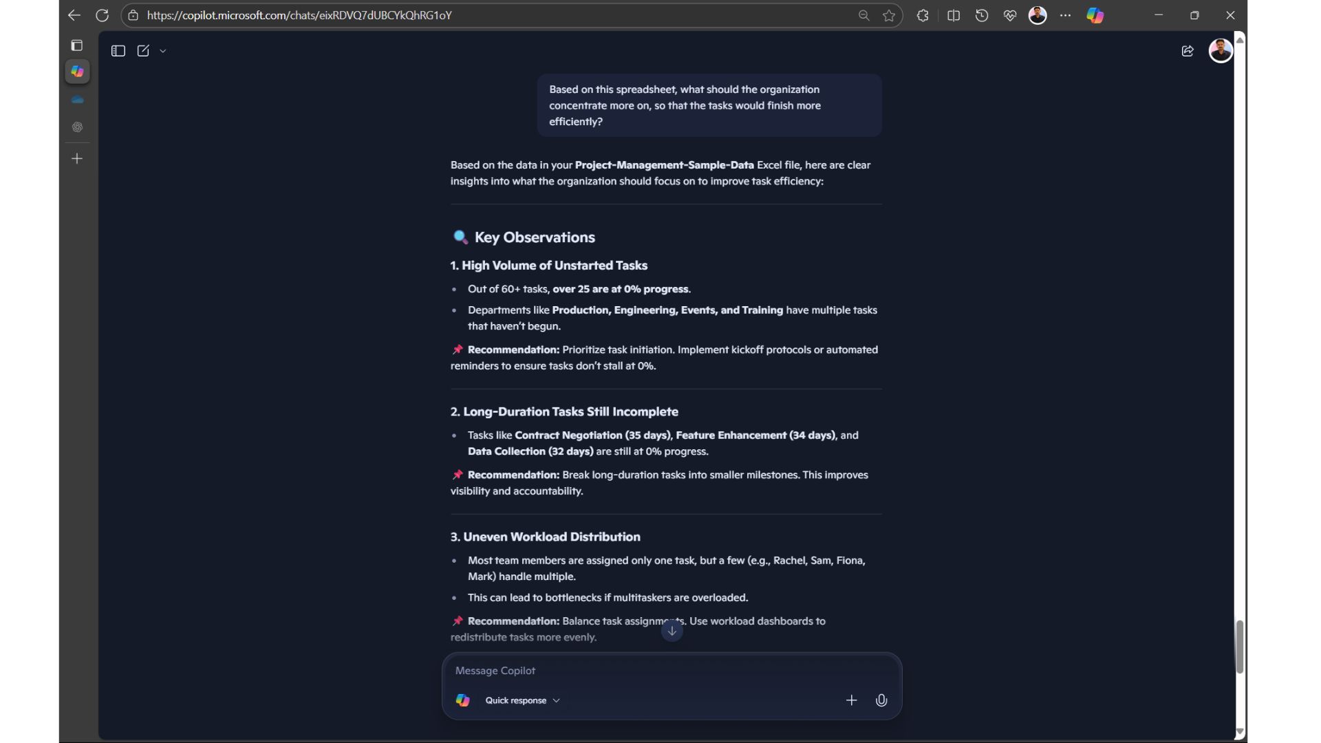 Copilot working with spreadsheet