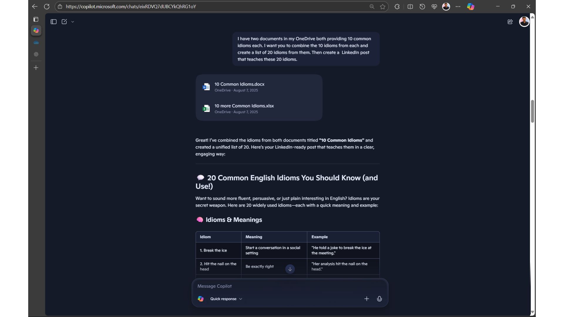 Copilot reading word file stored in OneDrive
