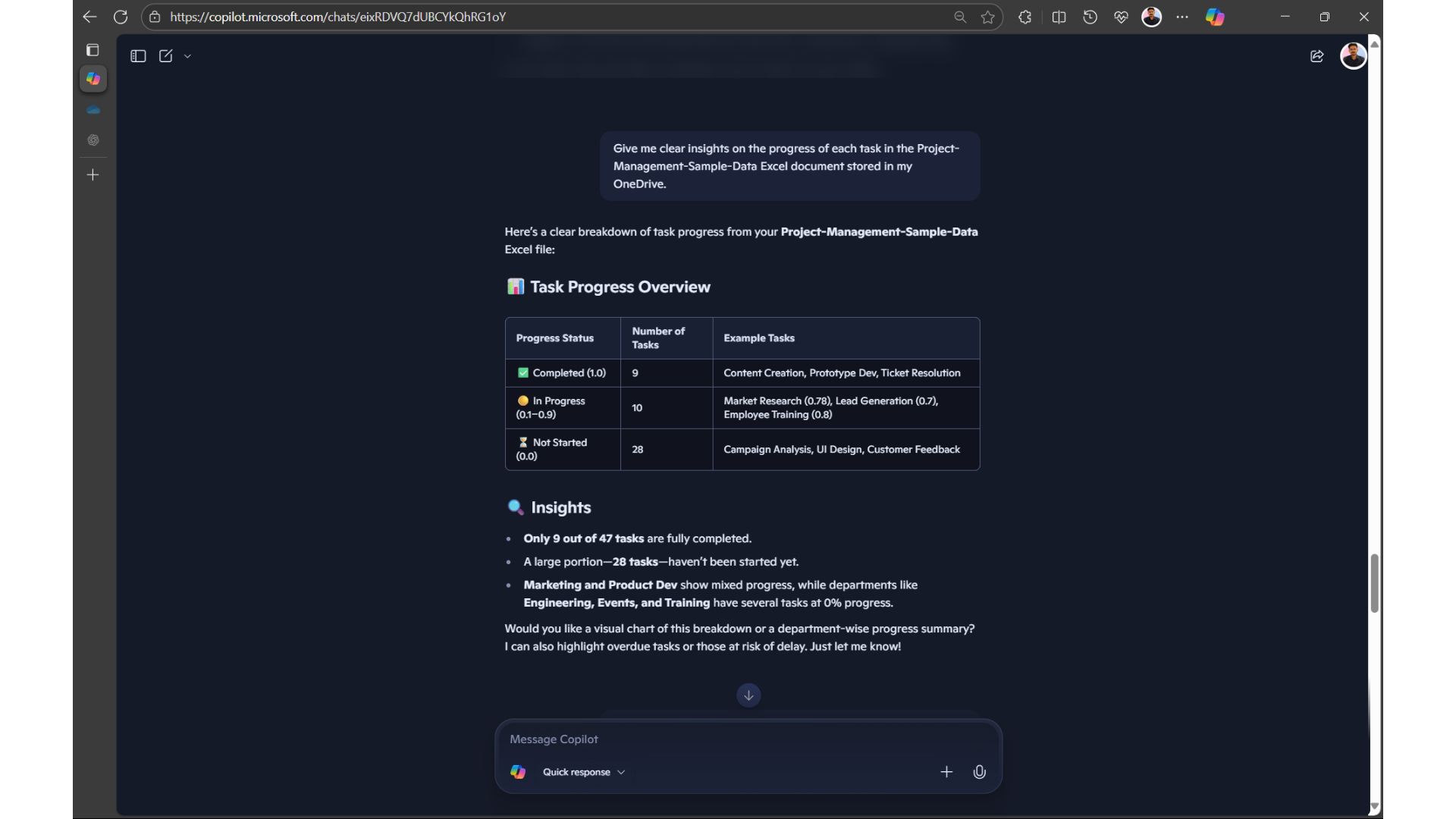 Can Copilot create a sample spreadsheet?