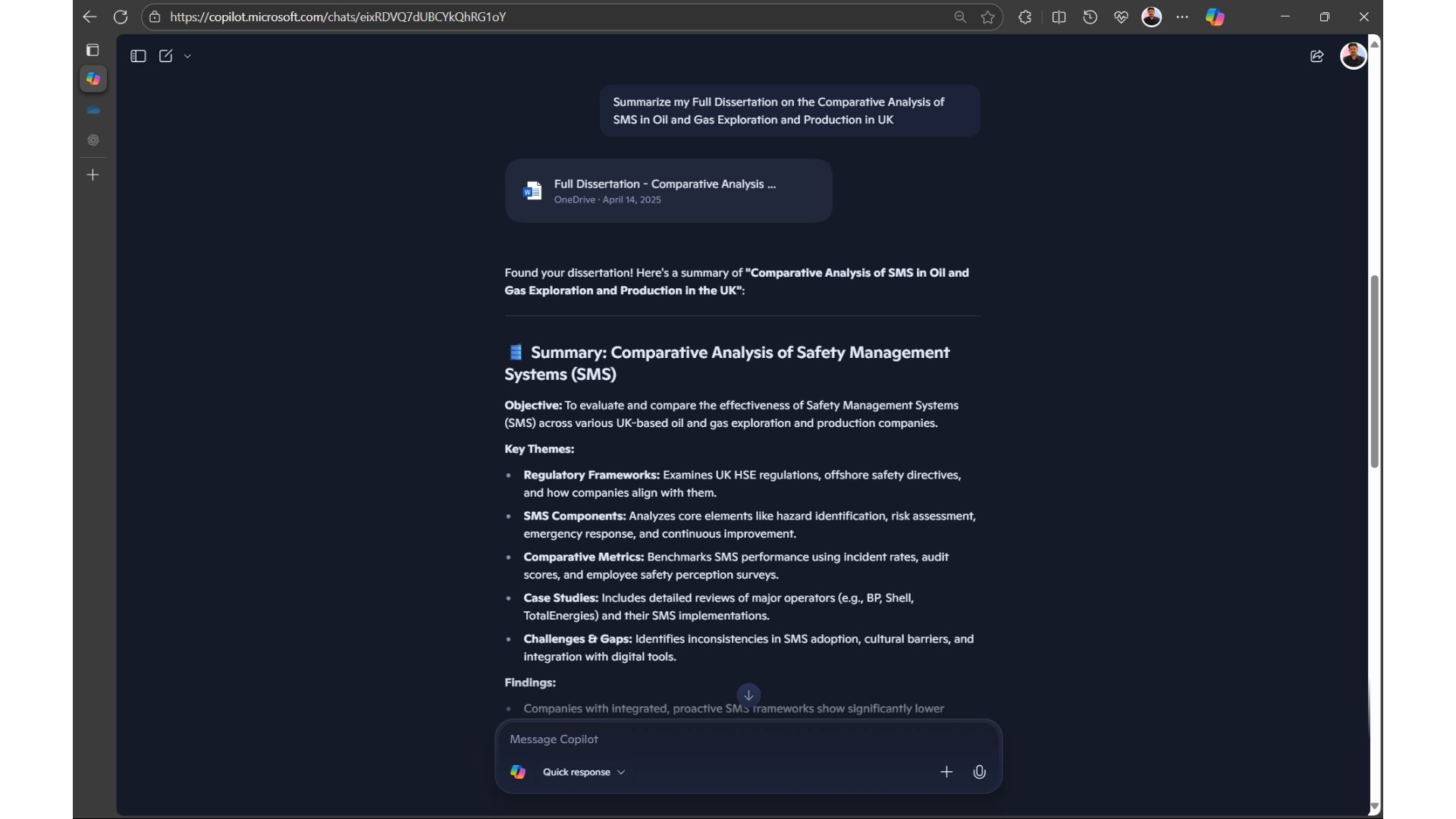 Copilot summarizing document from OneDrive