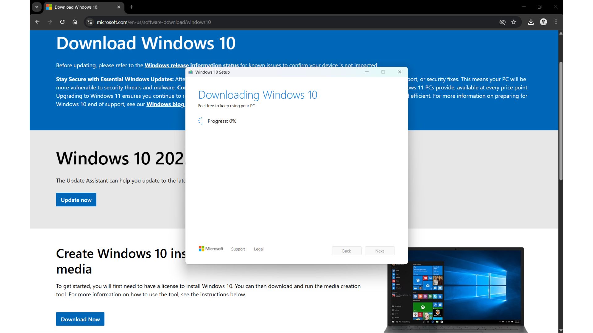 Downloading Windows 10