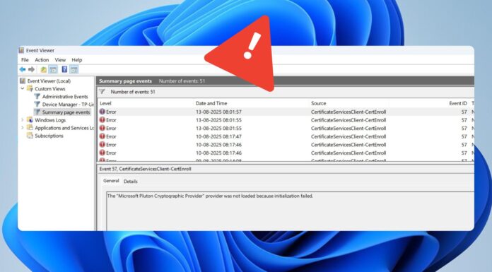 Event Viewer displays a new error post KB5063878 update