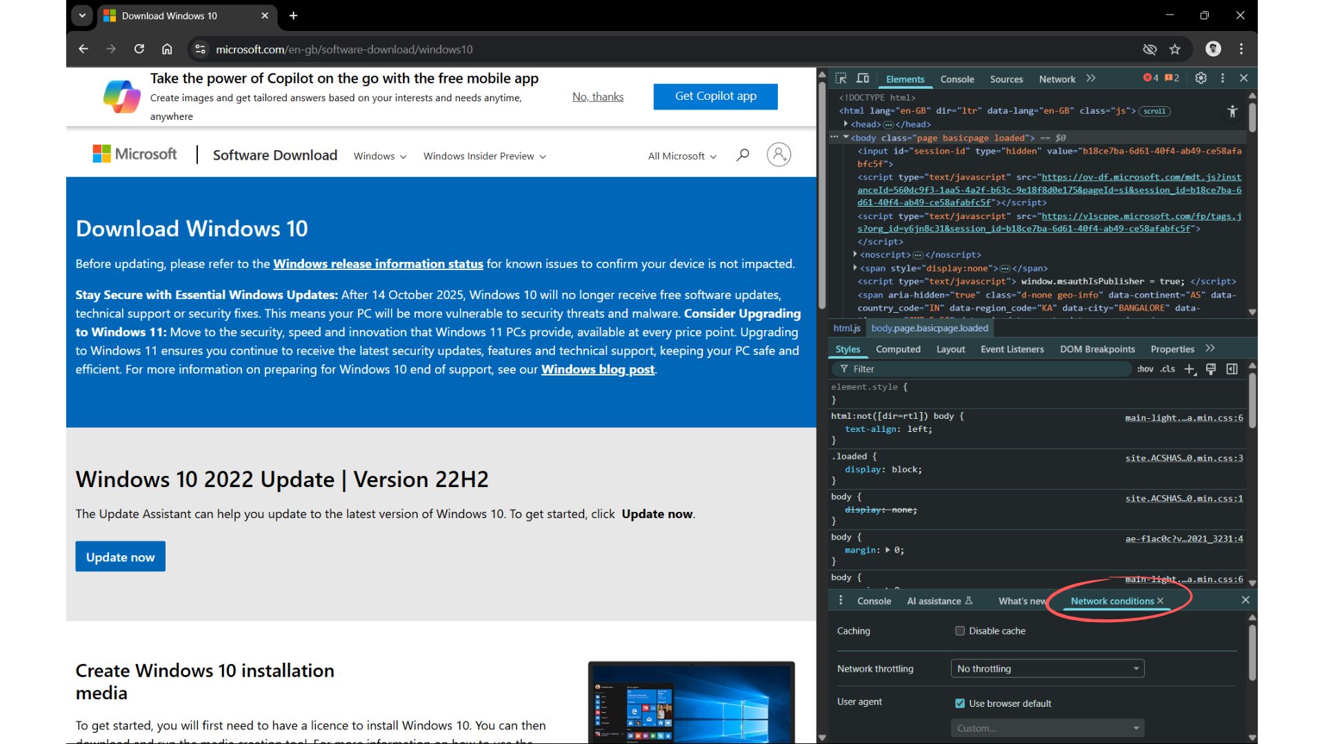 Windows 10 download page