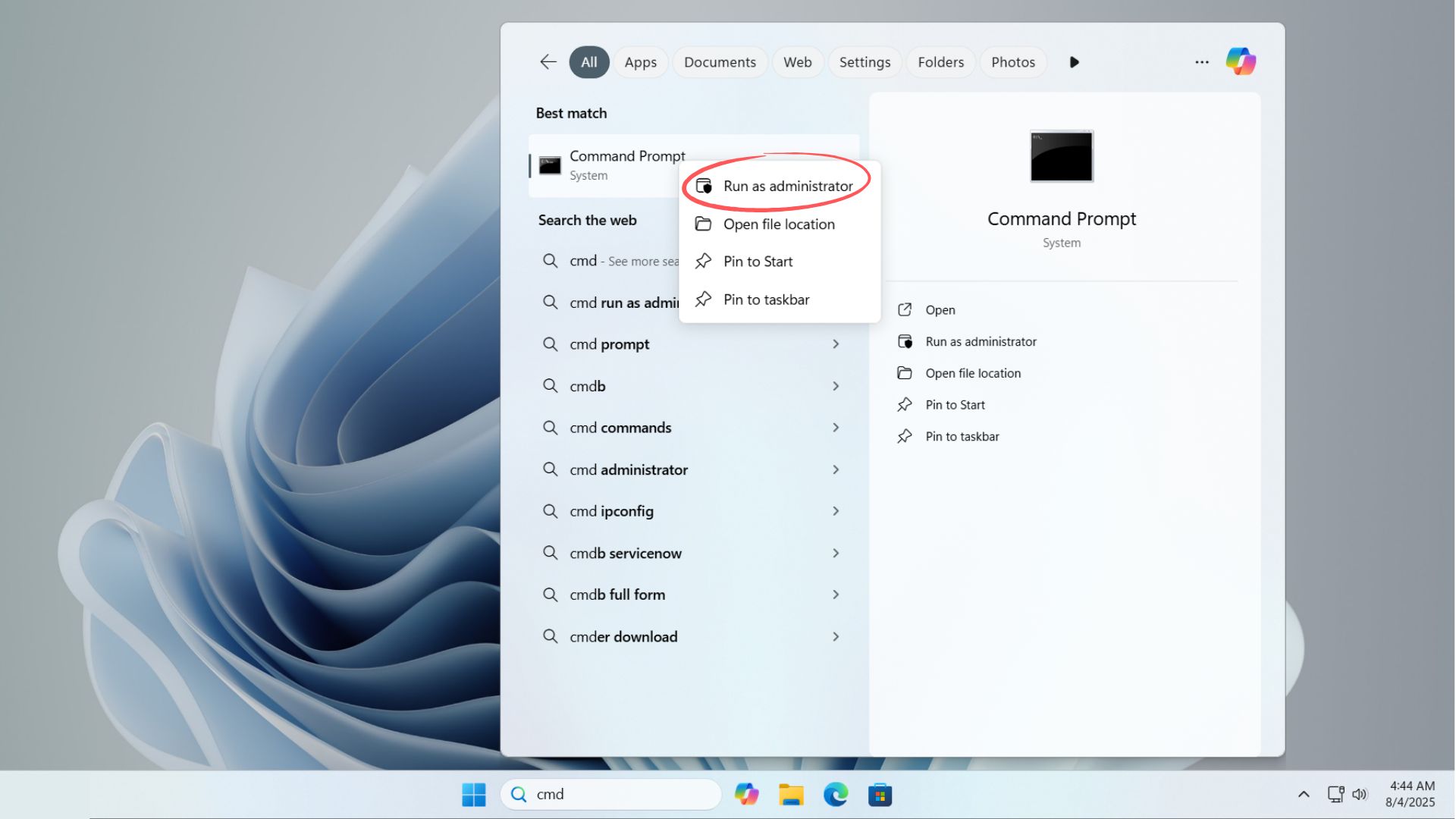 Open Command Prompt as admin