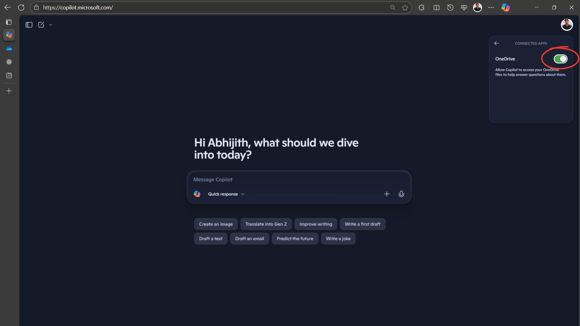 Copilot OneDrive Connected app