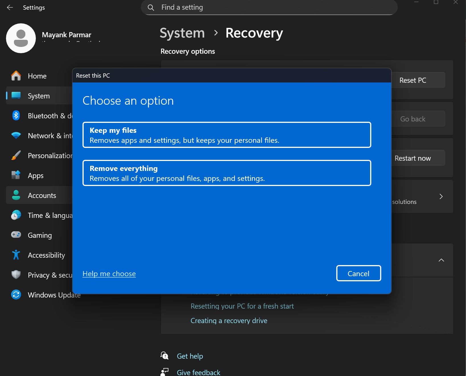 Windows 11 Reset & recovery