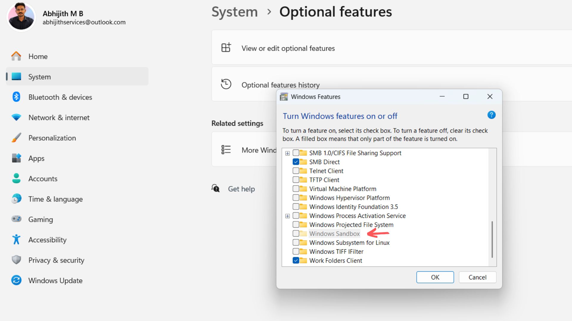 Windows Sandbox grayed out