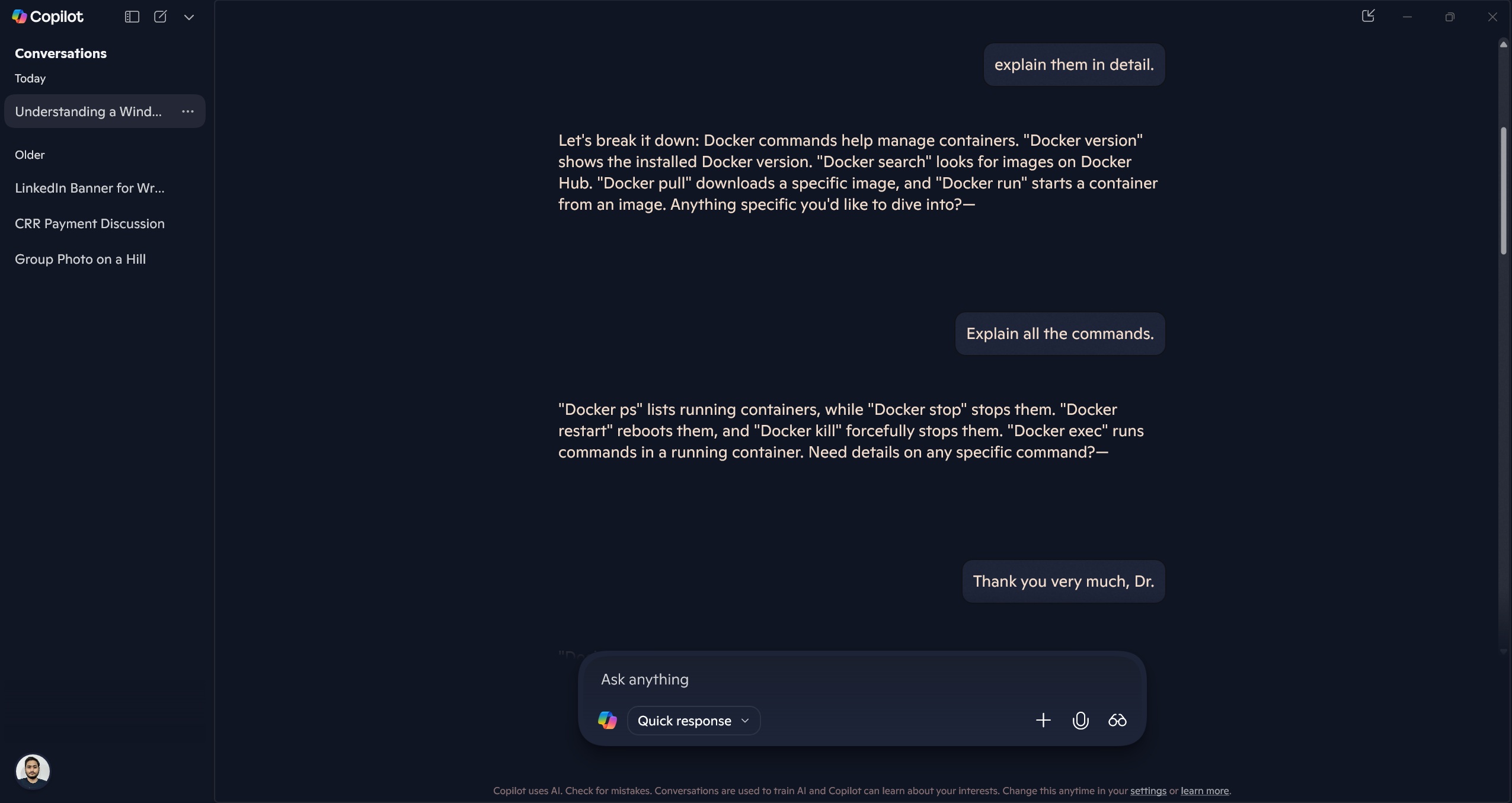 asking vision about docker commands