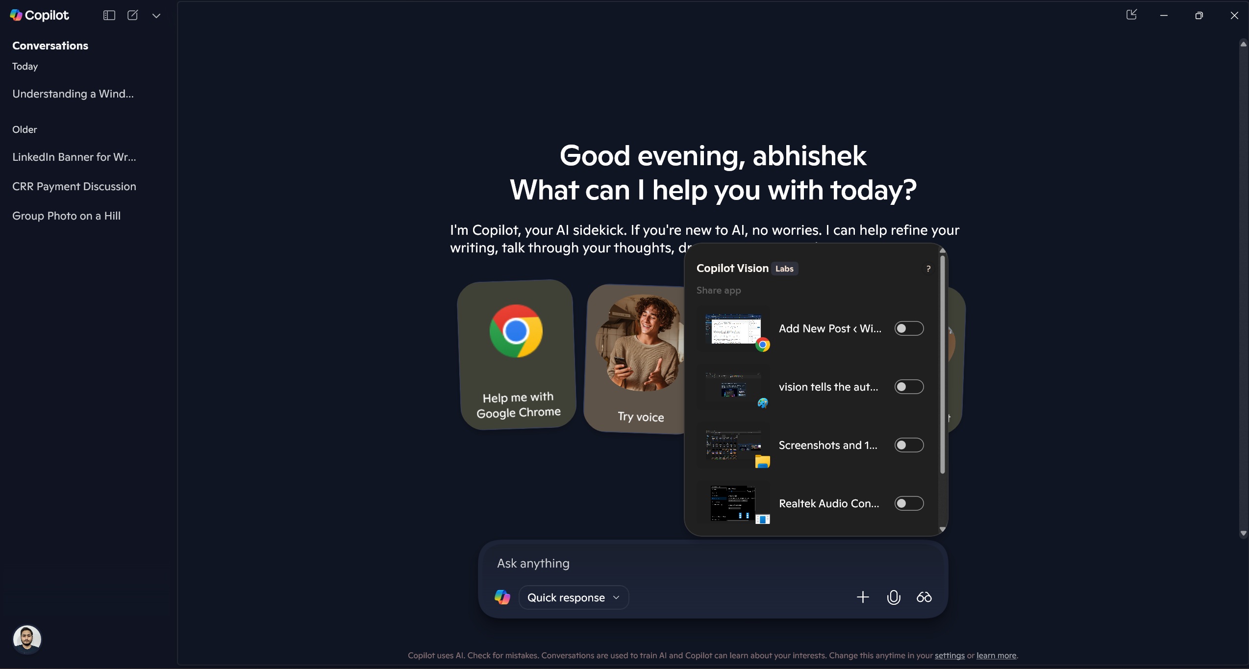 copilot vision window select