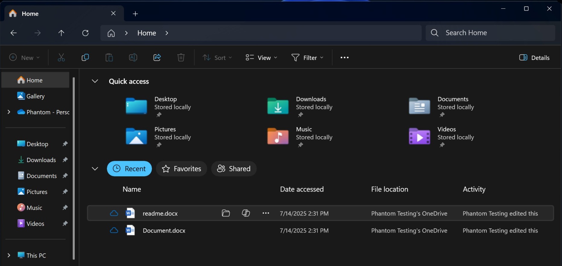 new file action icons in File explorer recent section