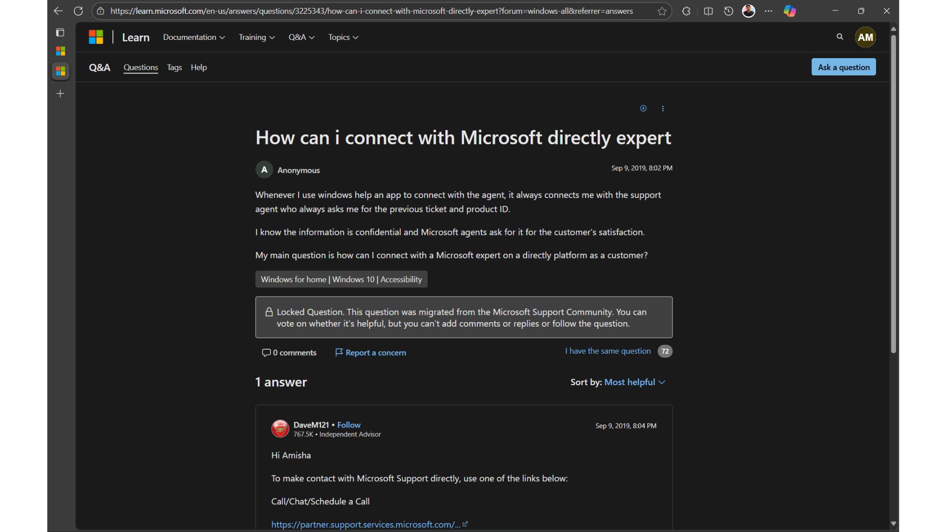 Question migrated from Microsoft Answers Forum