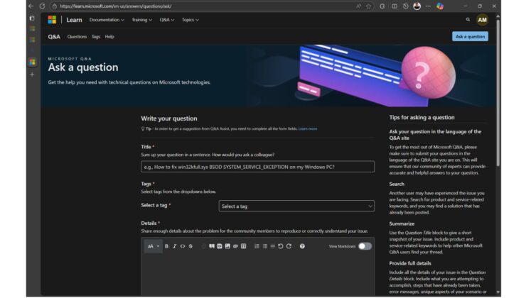 Ask a Question in Microsoft Q&amp;A