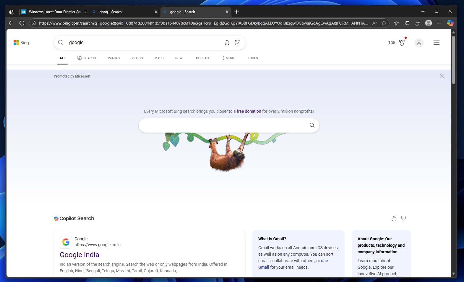 Bing ad for Google