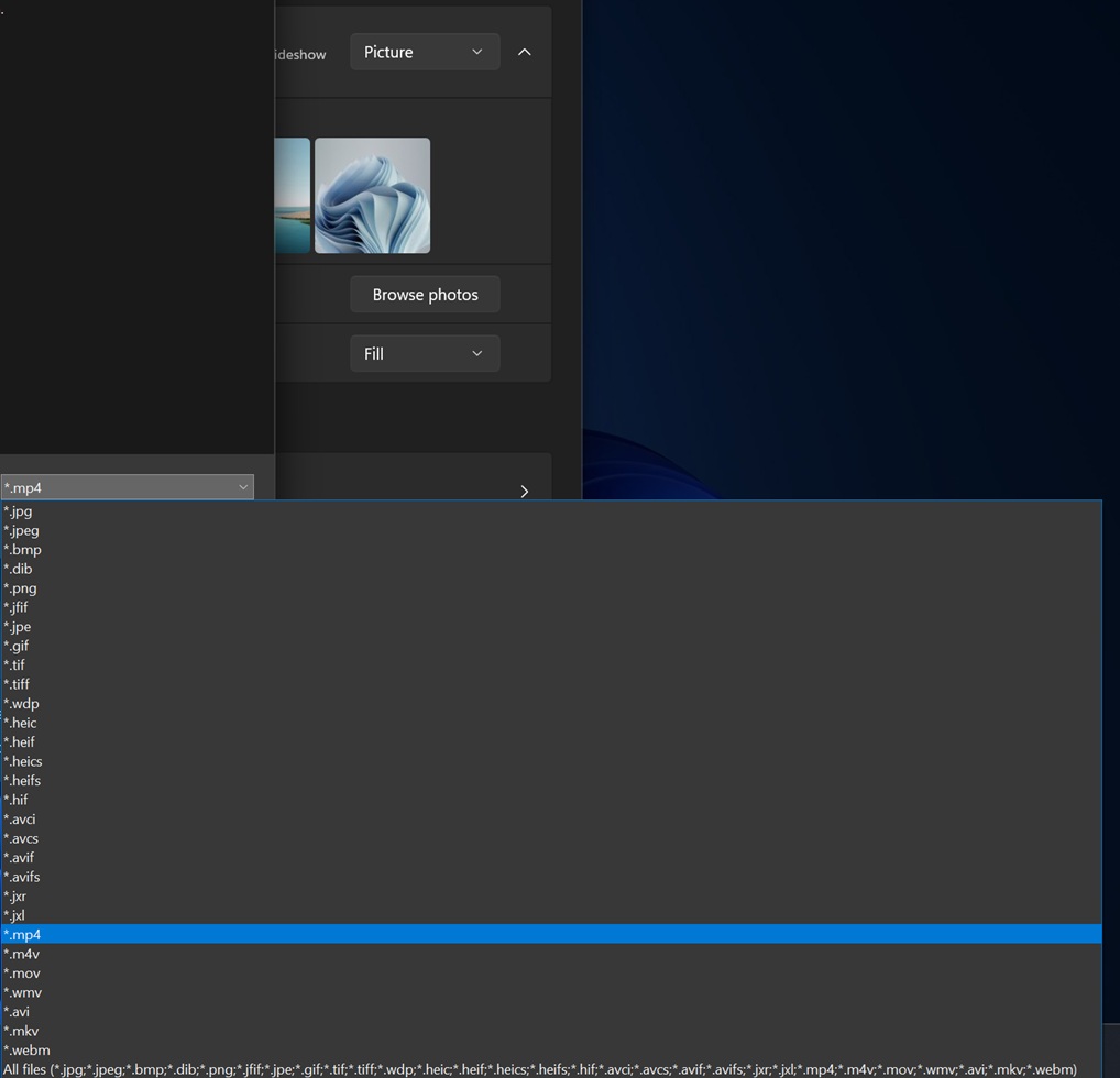 Choose file format for Windows background