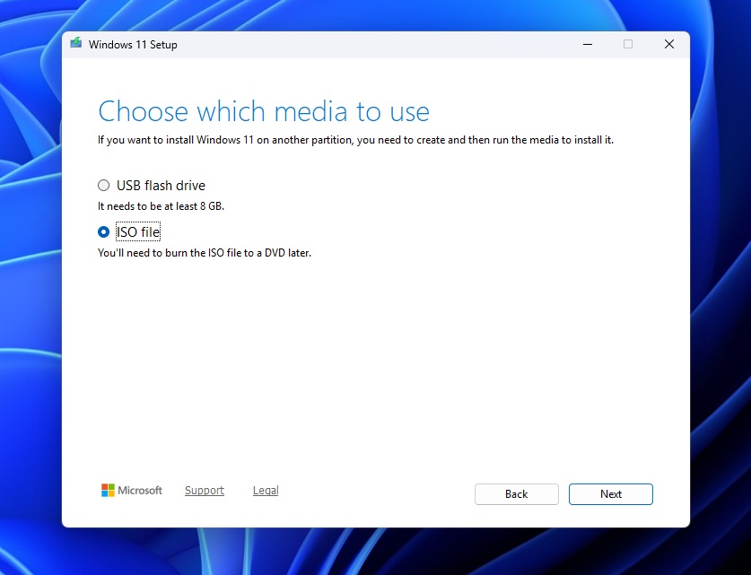 Choose which media to use in Windows Setup
