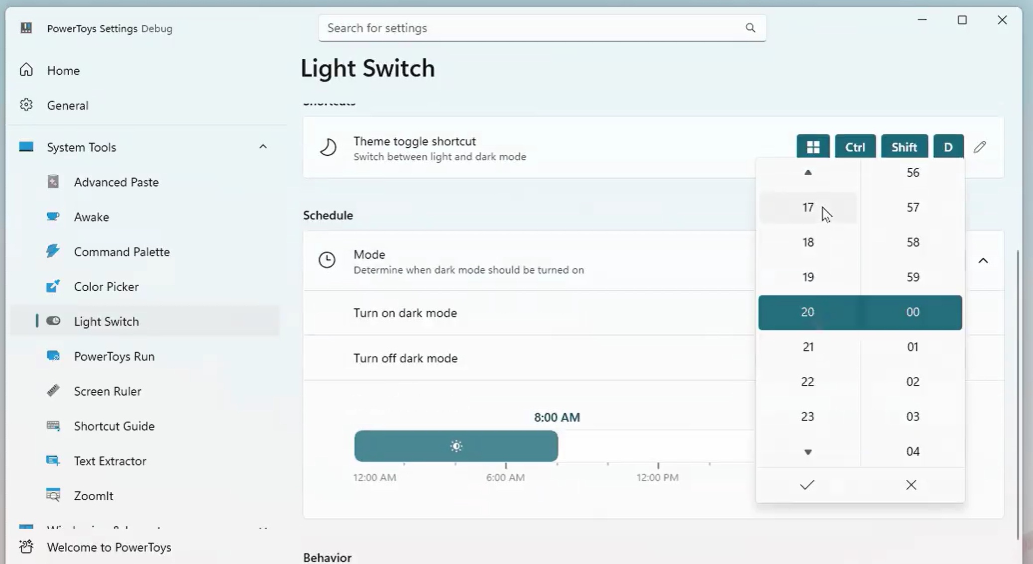 Configure PowerToys to change theme automatically