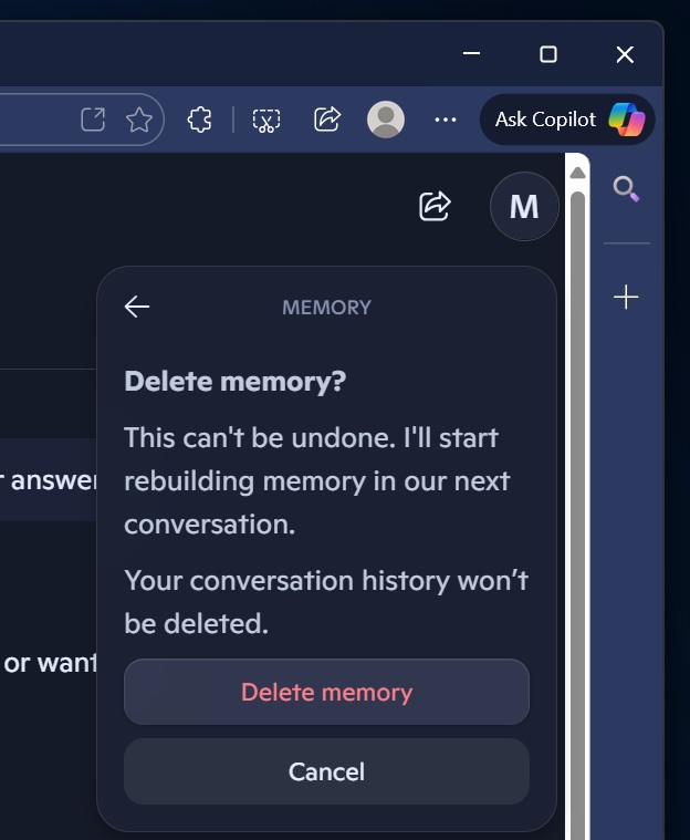 Copilot delete memory