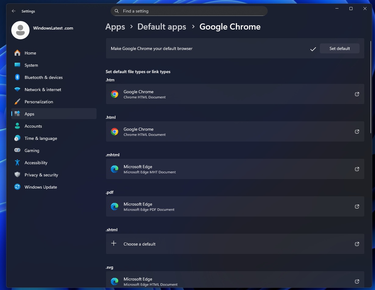 Default browser in Windows 11