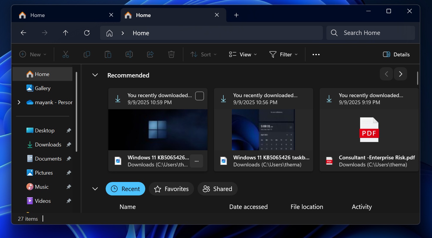 File Explorer with Recommended feed in Windows 11 24H2