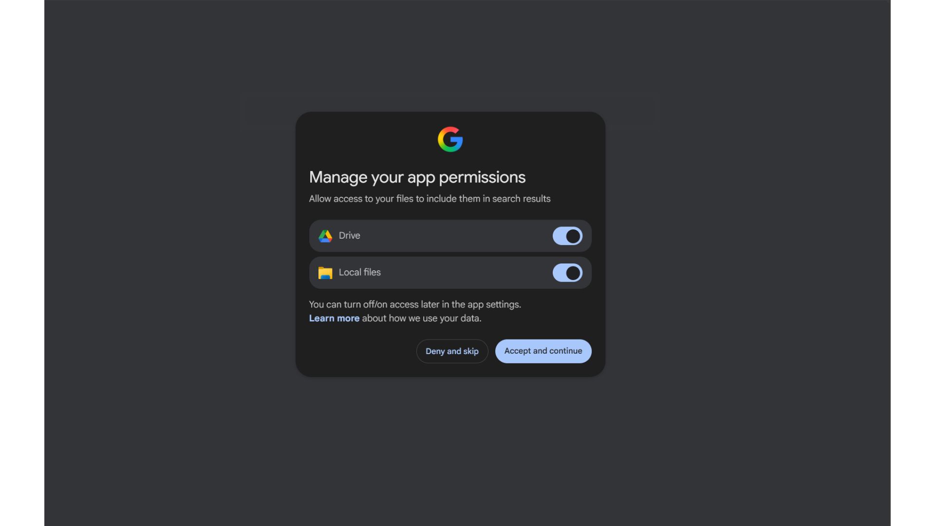 Manage app permissions in Google app for Windows