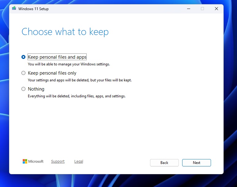 Keep personal files and apps