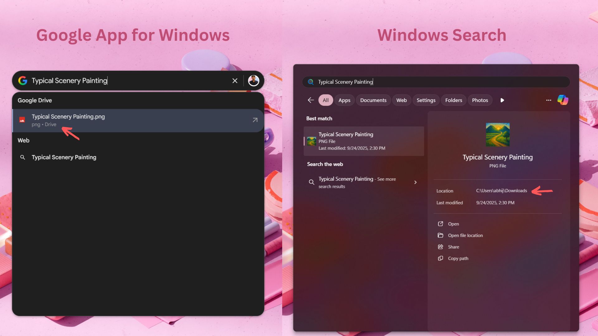 Google app for Windows vs Windows Search
