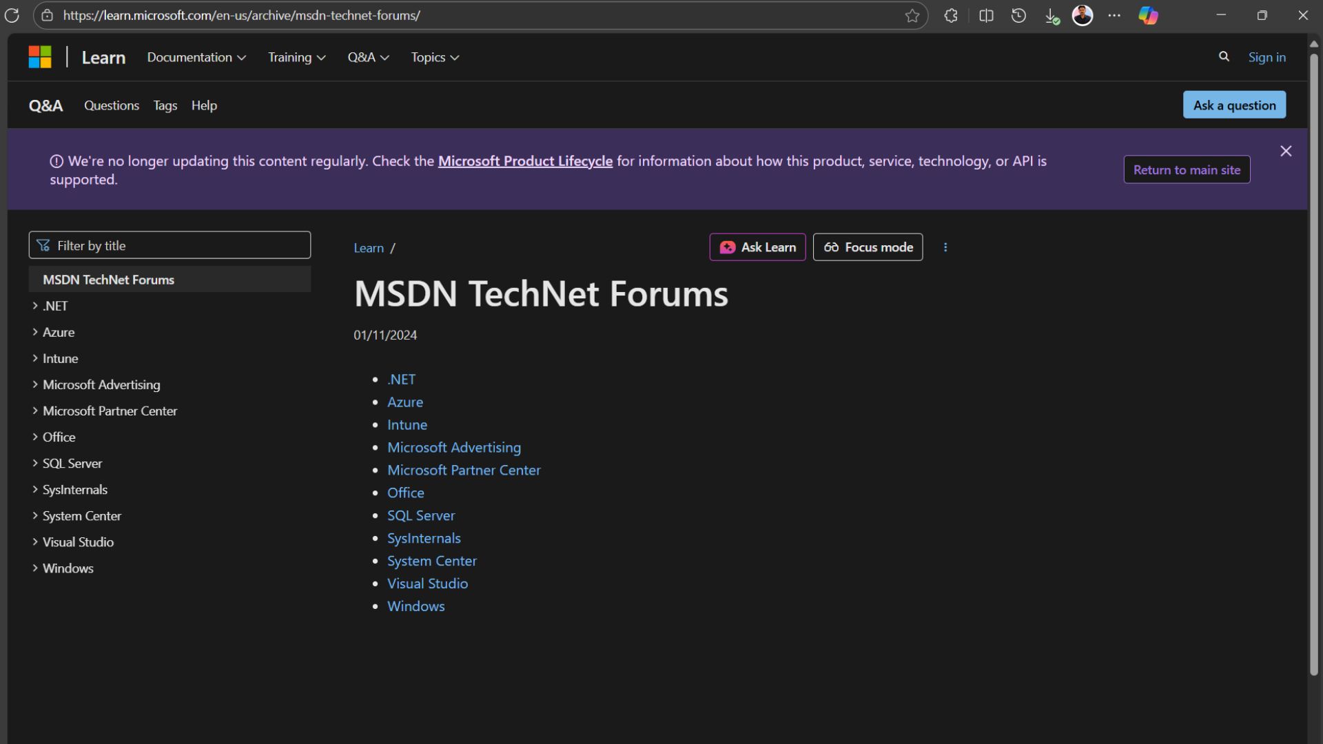 MSDN TechNet Forums archived