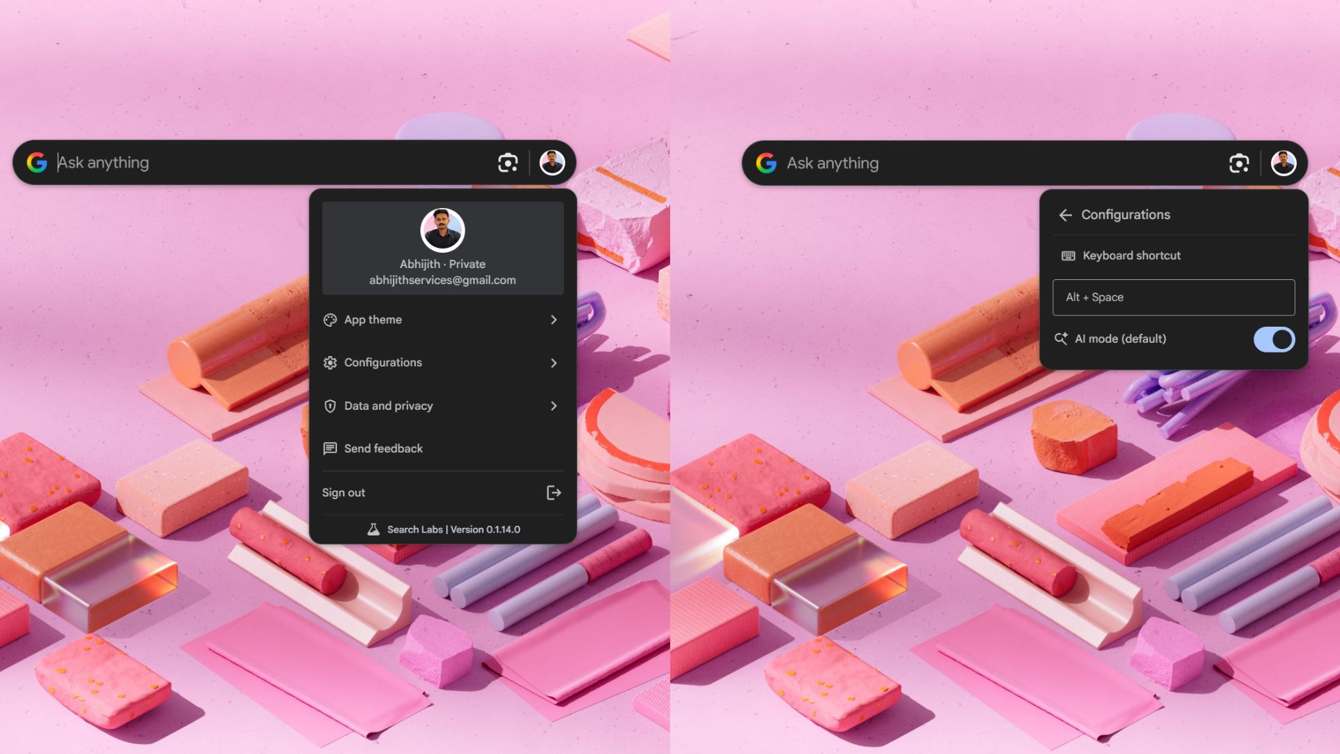 Google app keyboard shortcut is Alt+Space on Windows