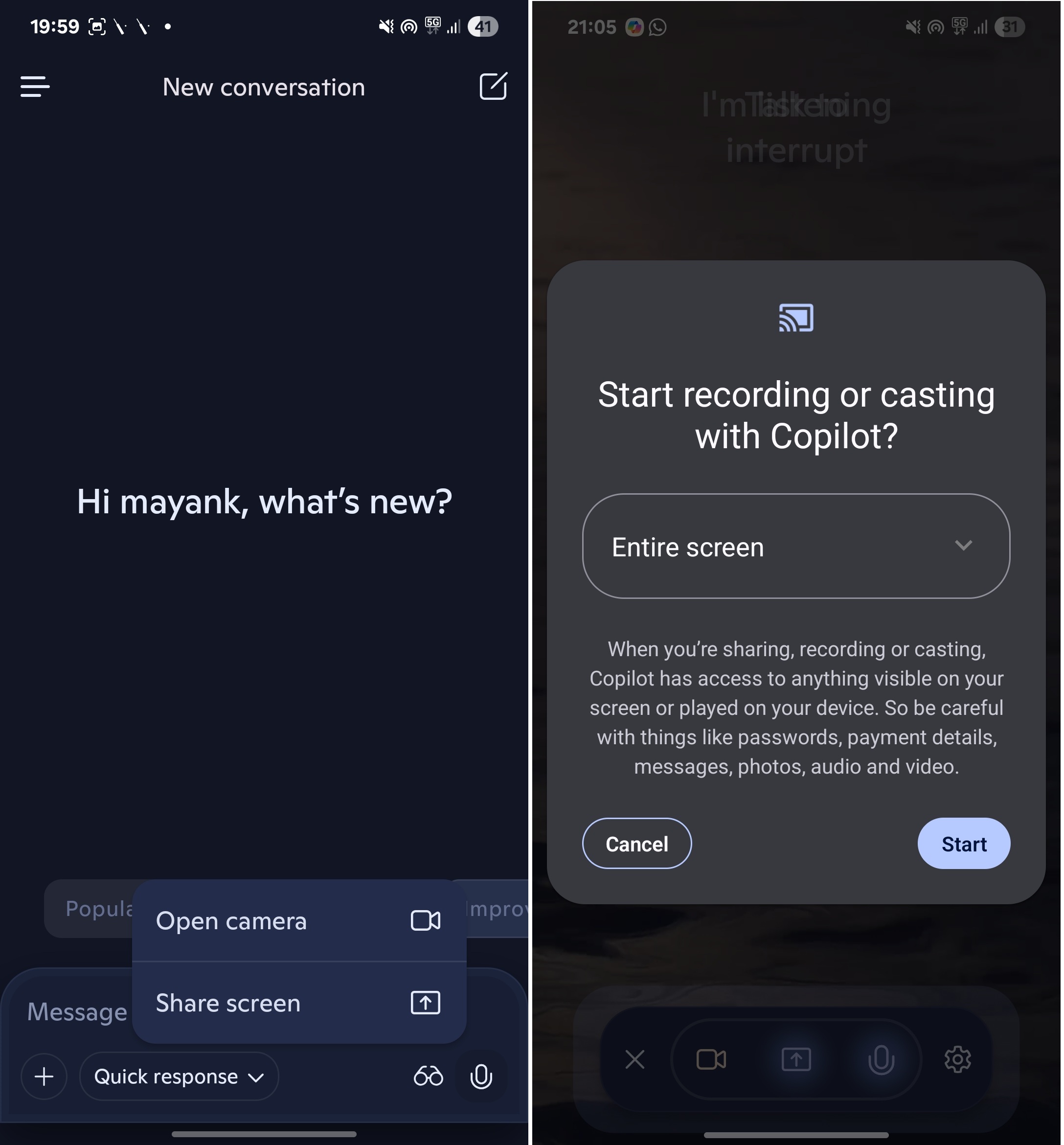 Share screen with Copilot on Android