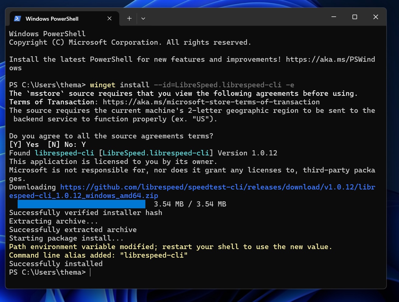 Speed test using Terminal