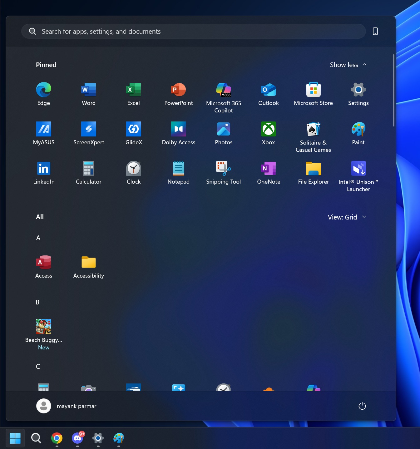 Start menu in Windows 11 25h2
