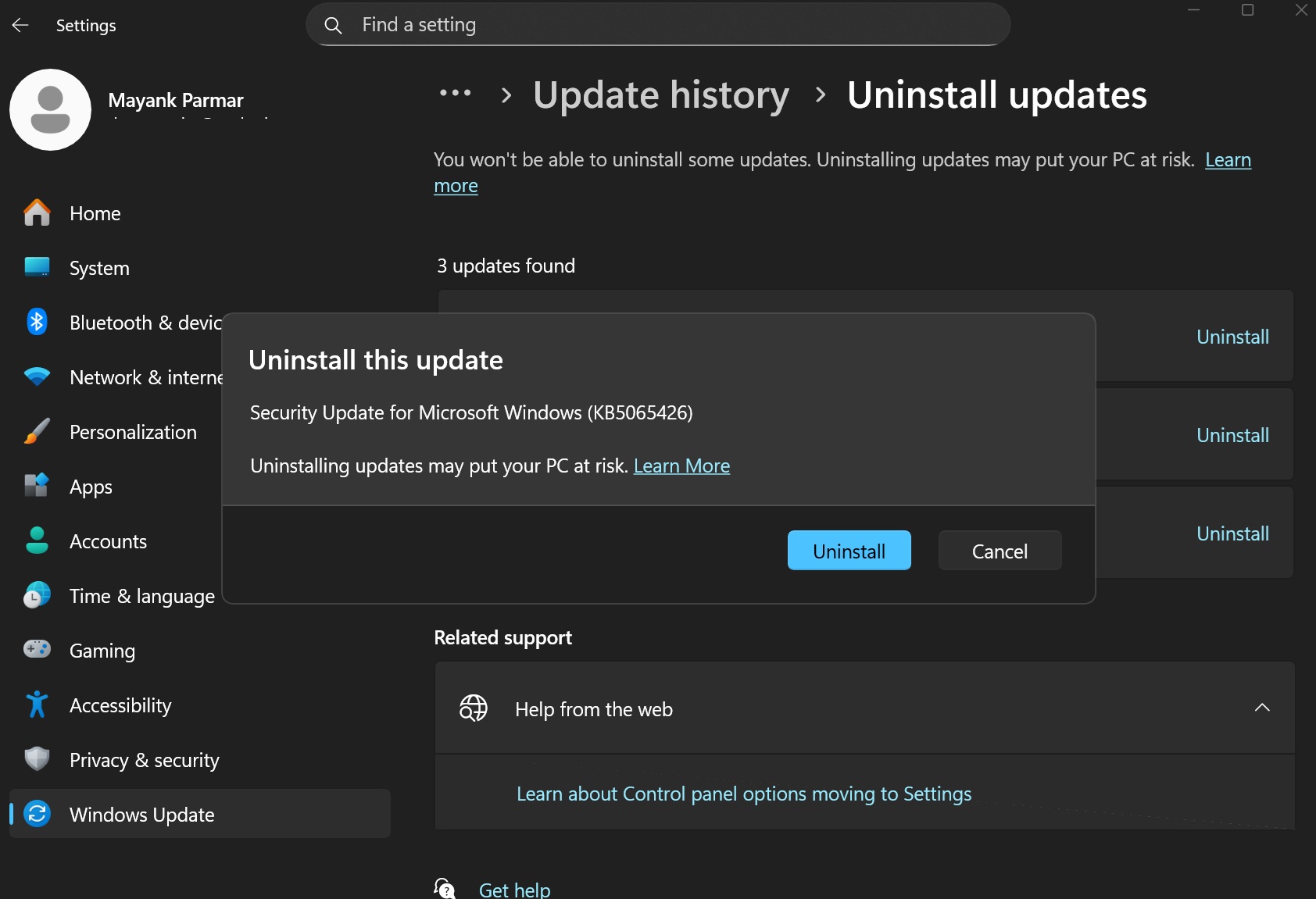 Uninstall Windows 11 September 2025 Update