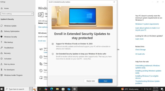 Windows 10 Extended Security Updates ESU in EU