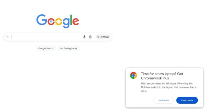 Windows 10 ad on Google