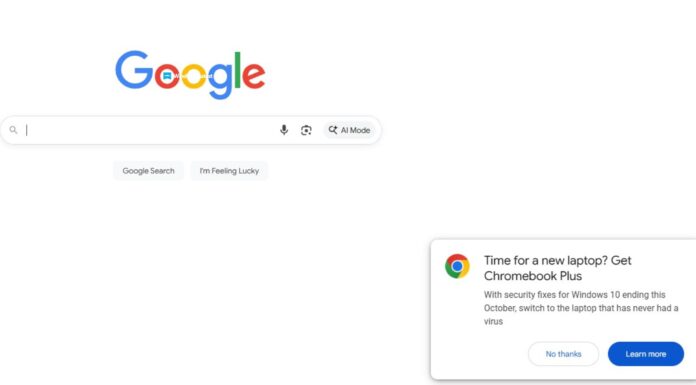 Windows 10 ad on Google