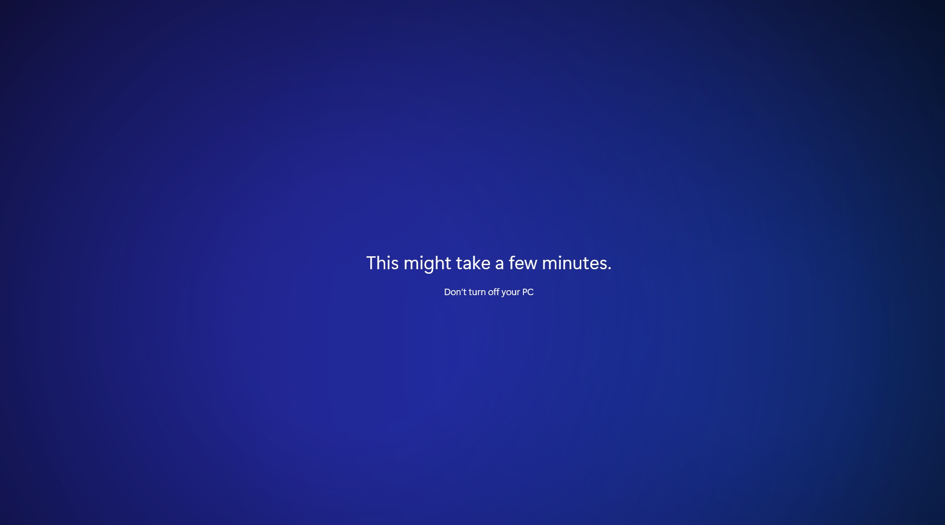 Windows 11 it will take few minutes screen