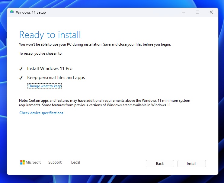 Windows Installation confirmation