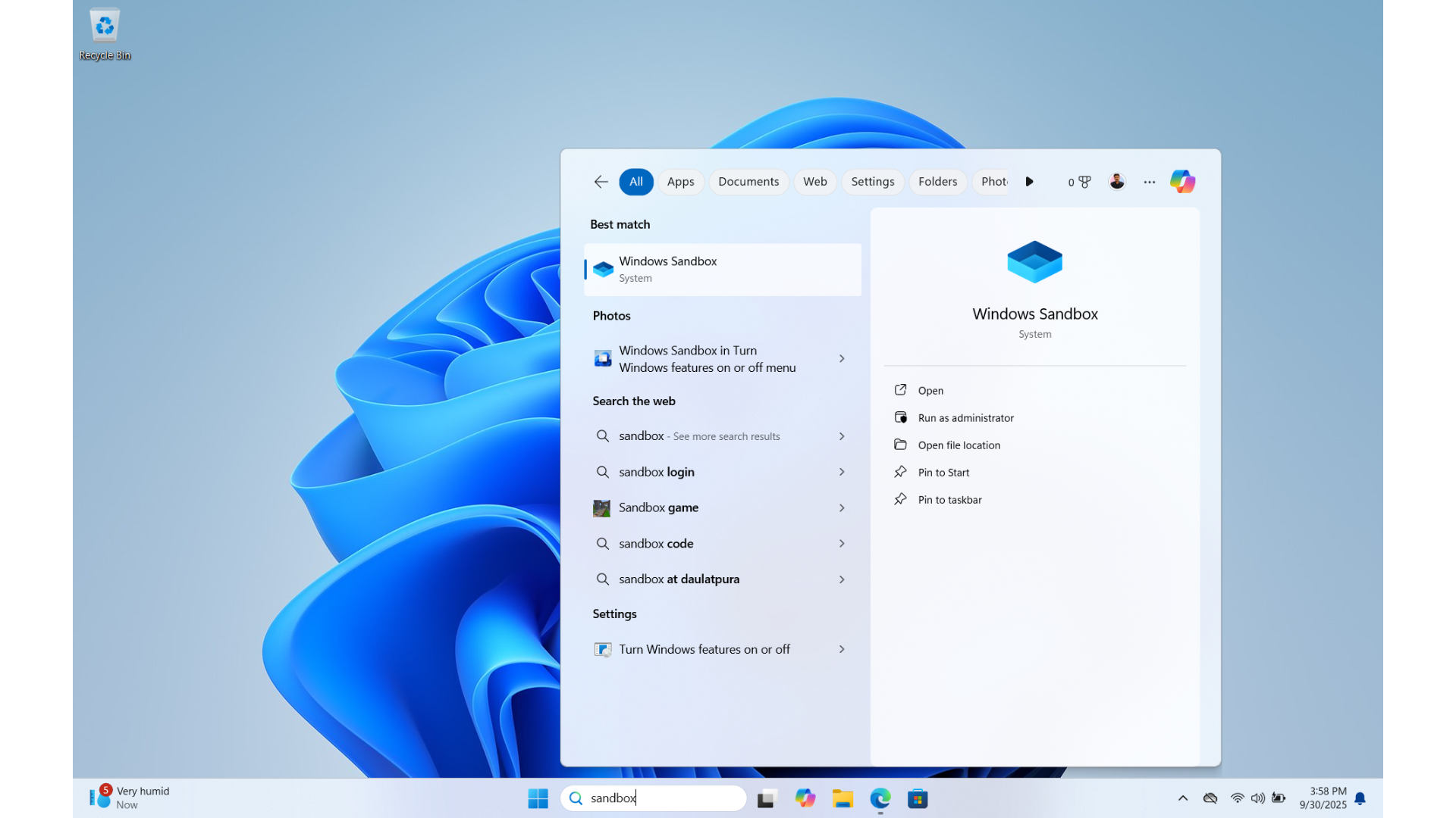 Open Windows Sandbox
