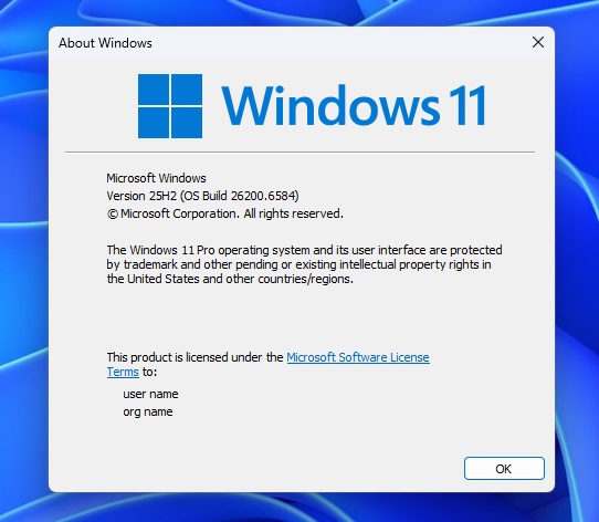Winver check for Windows 11 25H2